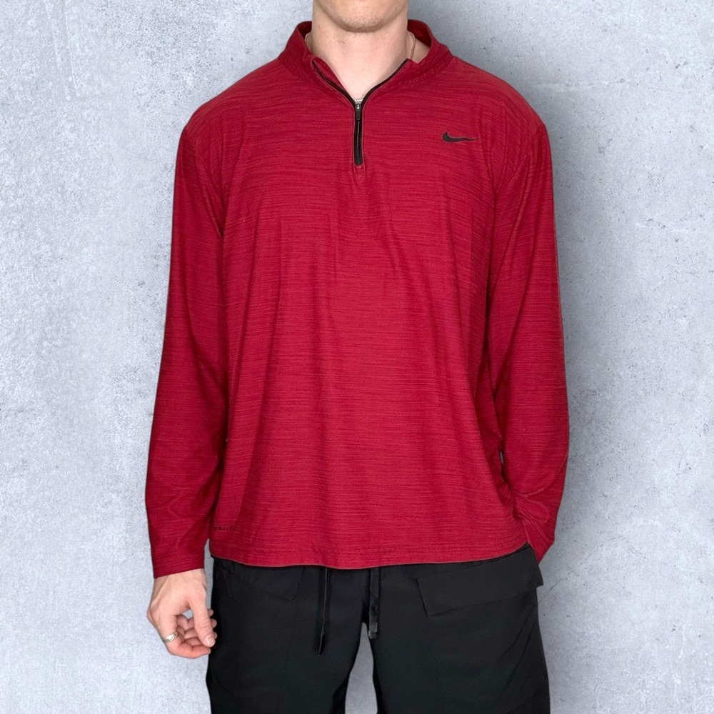 Nike Dri-Fit Quarter Zip Red Pullover Top - Picture 2 of 7